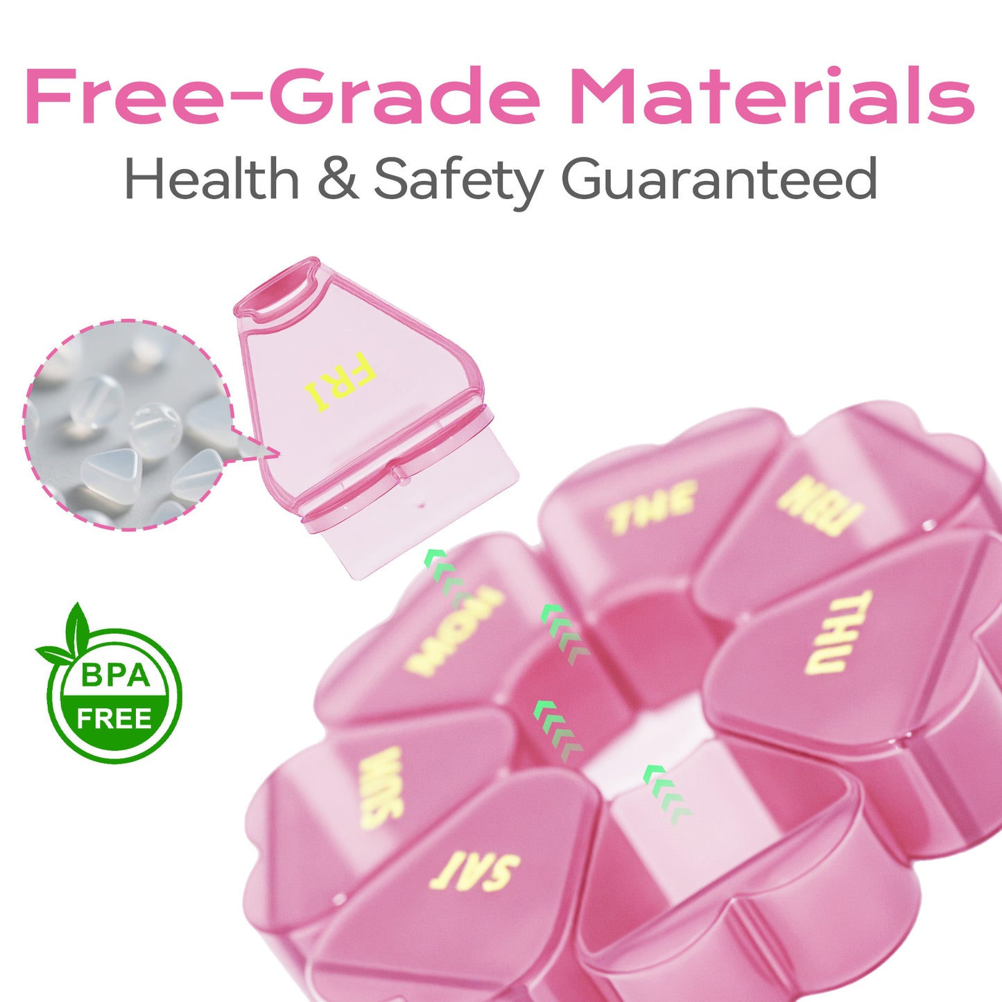 Pill Organizer Weekly - Cute Medicine Pill Organizer 7 Day, Large Daily Pill Box for Travel, SHIJOINYU Pill Dispenser Case 1 Time a Day for Medication/Supplement/Fish Oil (Pink)