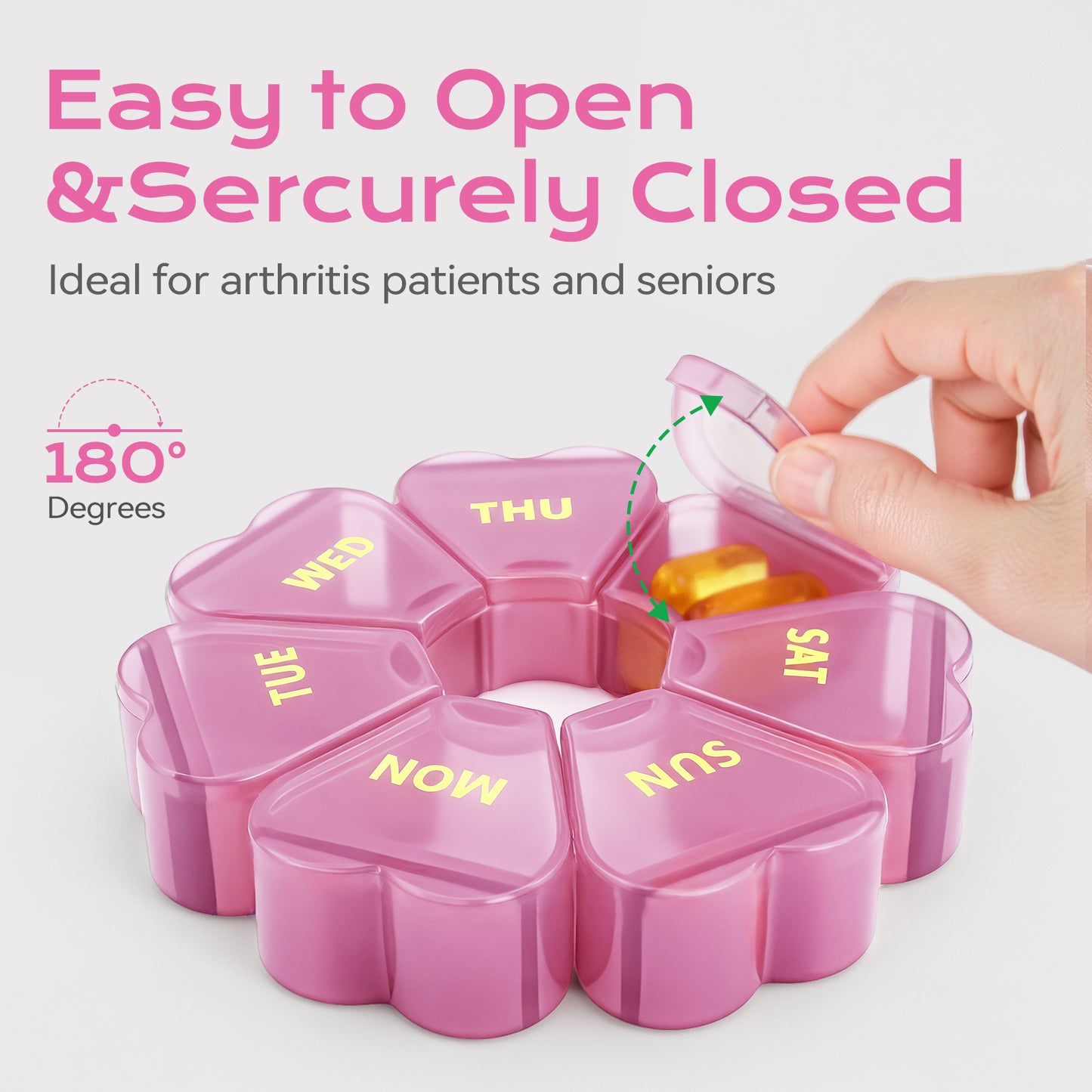 Pill Organizer Weekly - Cute Medicine Pill Organizer 7 Day, Large Daily Pill Box for Travel, SHIJOINYU Pill Dispenser Case 1 Time a Day for Medication/Supplement/Fish Oil (Pink)