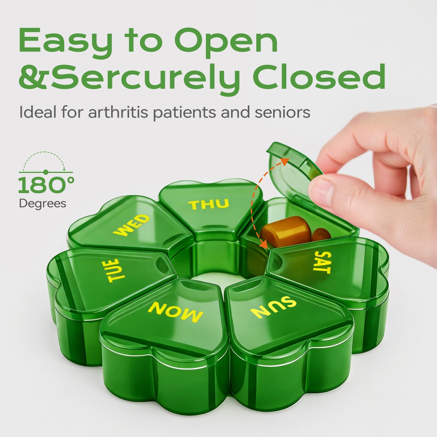 Pill Organizer Weekly - Cute Medicine Pill Organizer 7 Day, Large Daily Pill Box for Travel, SHIJOINYU Pill Dispenser Case 1 Time a Day for Medication/Supplement/Fish Oil (Green)