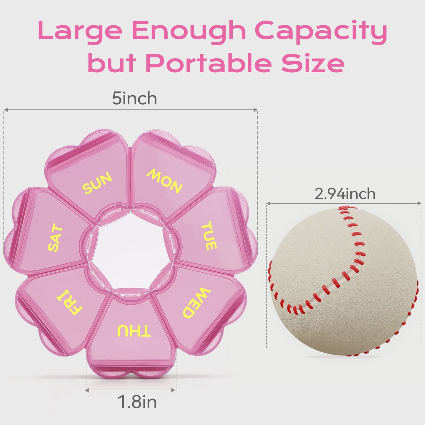 Pill Organizer Weekly - Cute Medicine Pill Organizer 7 Day, Large Daily Pill Box for Travel, SHIJOINYU Pill Dispenser Case 1 Time a Day for Medication/Supplement/Fish Oil (Pink)