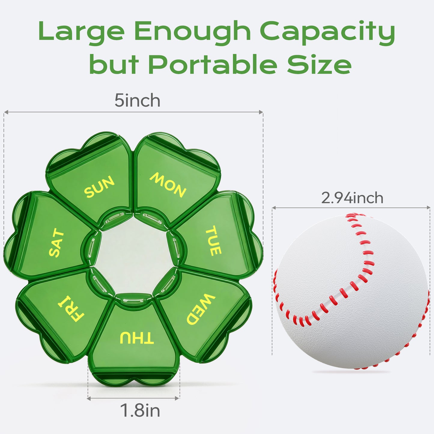 Pill Organizer Weekly - Cute Medicine Pill Organizer 7 Day, Large Daily Pill Box for Travel, SHIJOINYU Pill Dispenser Case 1 Time a Day for Medication/Supplement/Fish Oil (Green)