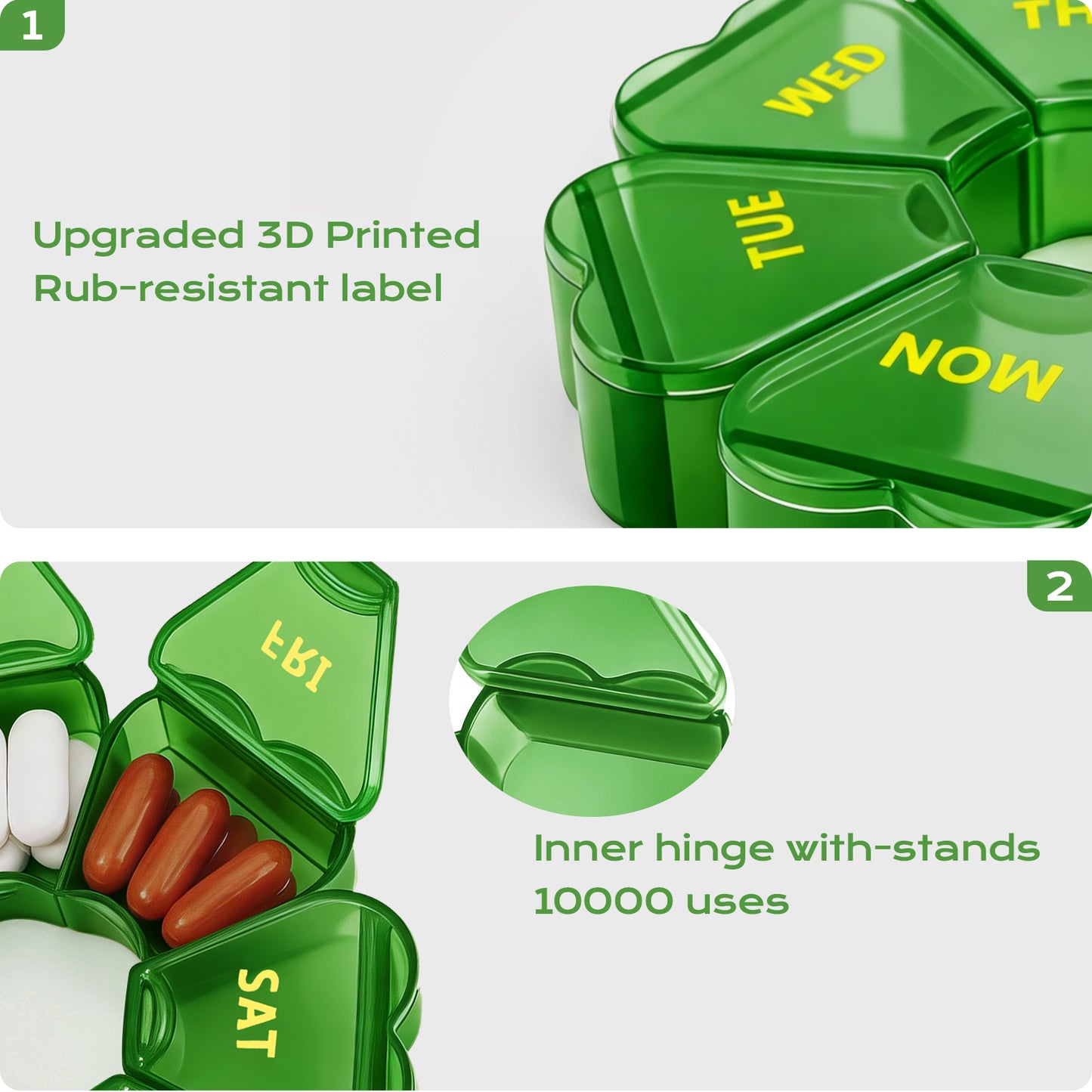 Pill Organizer Weekly - Cute Medicine Pill Organizer 7 Day, Large Daily Pill Box for Travel, SHIJOINYU Pill Dispenser Case 1 Time a Day for Medication/Supplement/Fish Oil (Green)