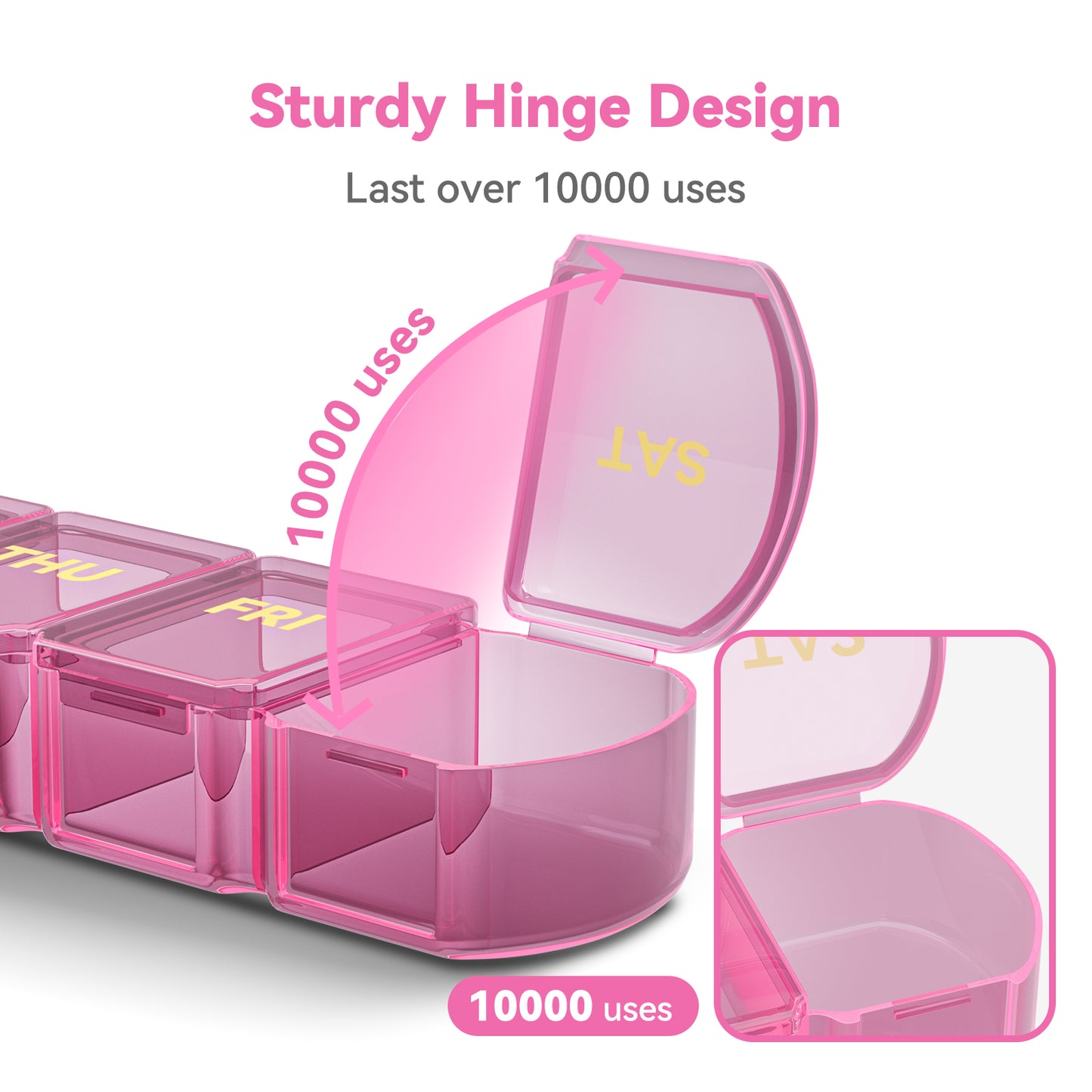 Large Pill Organizer Weekly - SHIJOINYU 7 Day Pill Box with Easy-Open Design, Daily Medicine Pill Organizer for Vitamins, Supplements, Fish Oils and Medications - Pink