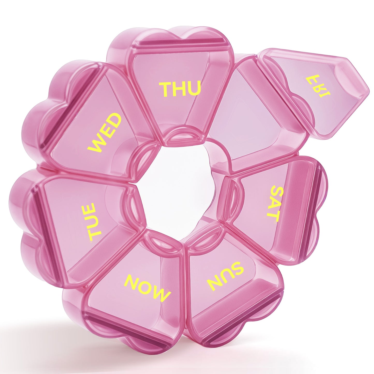 Pill Organizer Weekly - Cute Medicine Pill Organizer 7 Day, Large Daily Pill Box for Travel, SHIJOINYU Pill Dispenser Case 1 Time a Day for Medication/Supplement/Fish Oil (Pink)