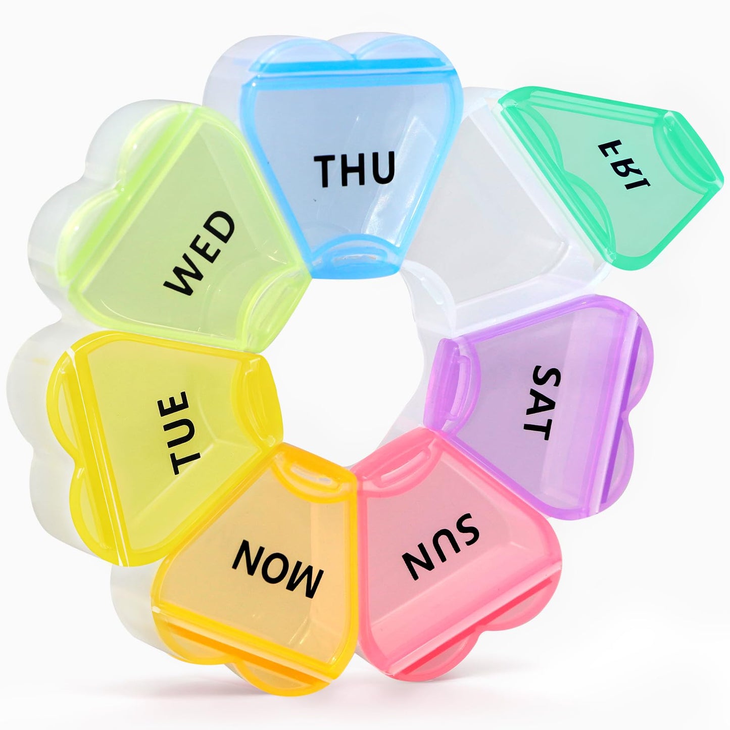 Pill Organizer Weekly - Cute Medicine Pill Organizer 7 Day, Large Daily Pill Box for Travel, SHIJOINYU Pill Dispenser Case 1 Time a Day for Medication/Supplement/Fish Oil (Rainbow)