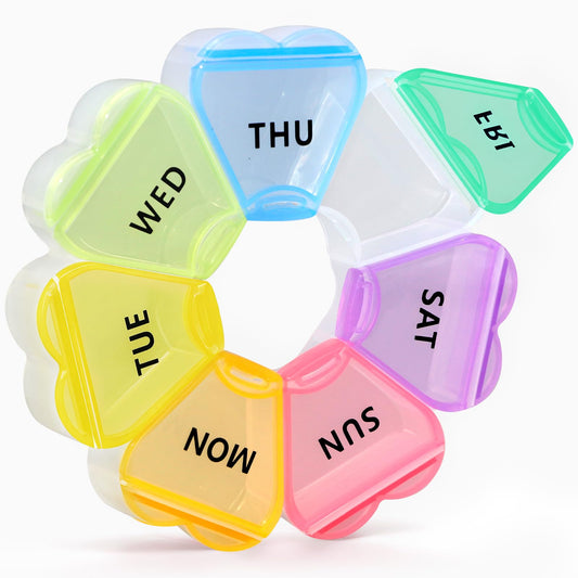 Pill Organizer Weekly - Cute Medicine Pill Organizer 7 Day, Large Daily Pill Box for Travel, SHIJOINYU Pill Dispenser Case 1 Time a Day for Medication/Supplement/Fish Oil (Rainbow)