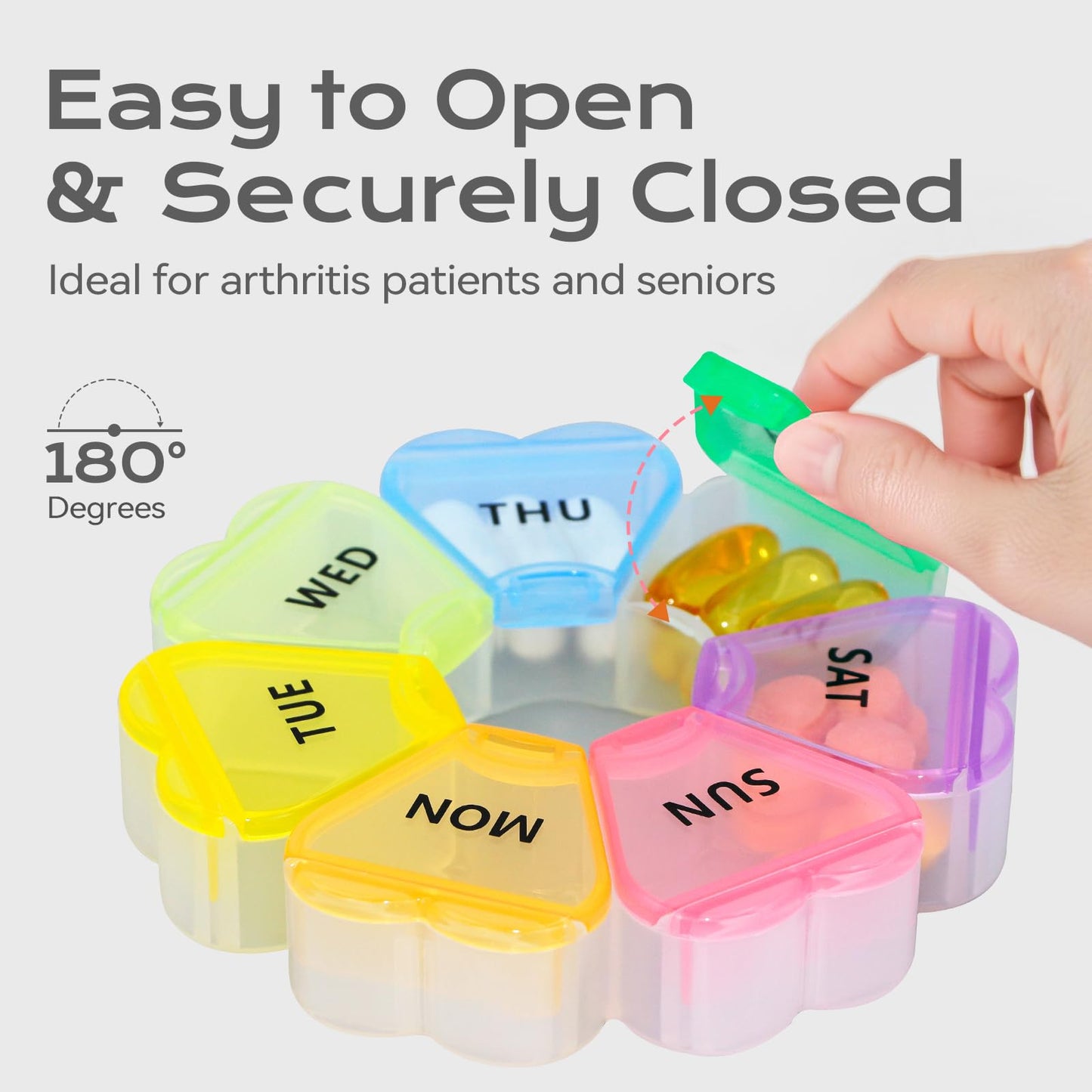 Pill Organizer Weekly - Cute Medicine Pill Organizer 7 Day, Large Daily Pill Box for Travel, SHIJOINYU Pill Dispenser Case 1 Time a Day for Medication/Supplement/Fish Oil (Rainbow)