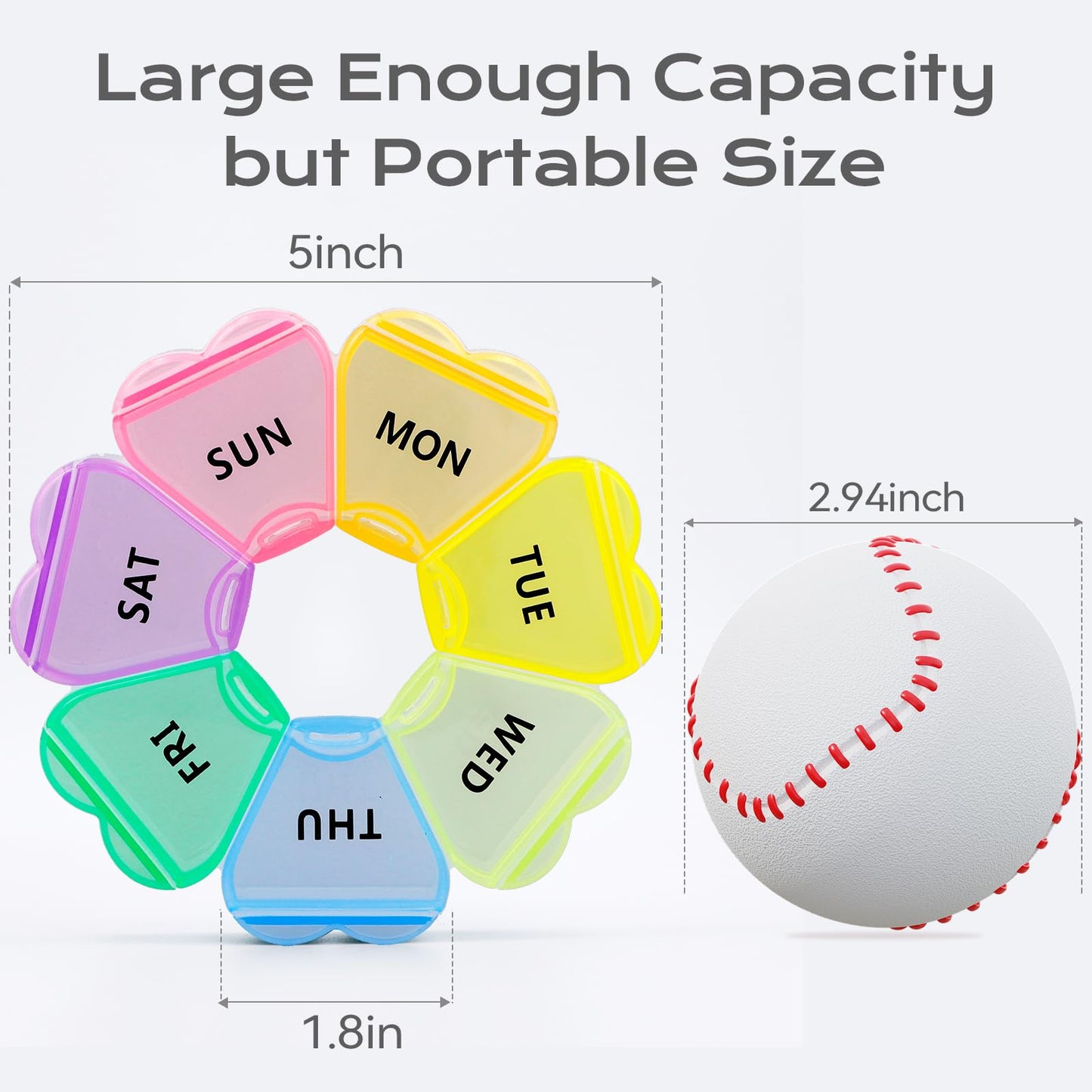 Pill Organizer Weekly - Cute Medicine Pill Organizer 7 Day, Large Daily Pill Box for Travel, SHIJOINYU Pill Dispenser Case 1 Time a Day for Medication/Supplement/Fish Oil (Rainbow)