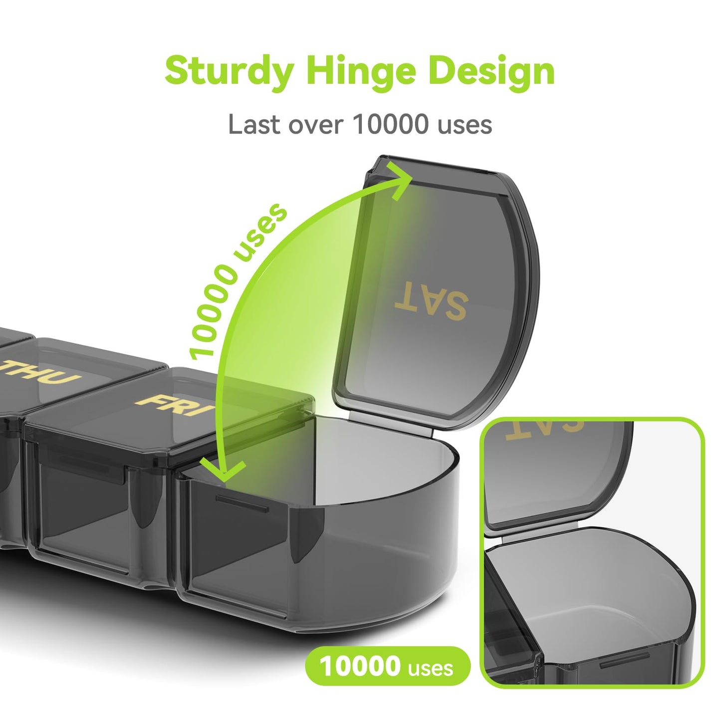 Large Pill Organizer Weekly - SHIJOINYU 7 Day Pill Box with Easy-Open Design, Daily Medicine Pill Organizer for Vitamins, Supplements, Fish Oils and Medications - Black